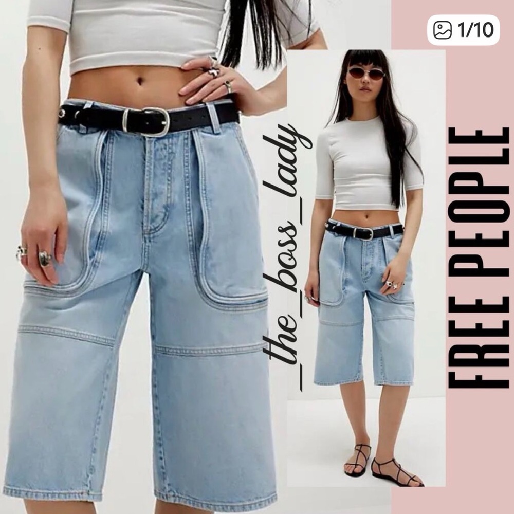 Free People cropped Jean pants Bermuda shorts